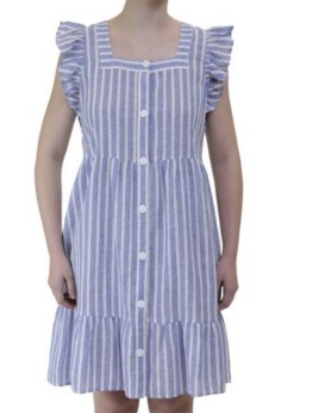 BEACHLUNCHLOUNGE COLL'N FLUTTER SLEEVE BUTTON FRONT DRESS. LINEN BLEND. SIZE S.